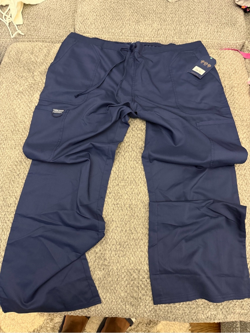 Unbranded Men's Navy Cargo Scrub Pants with Drawstring Waist